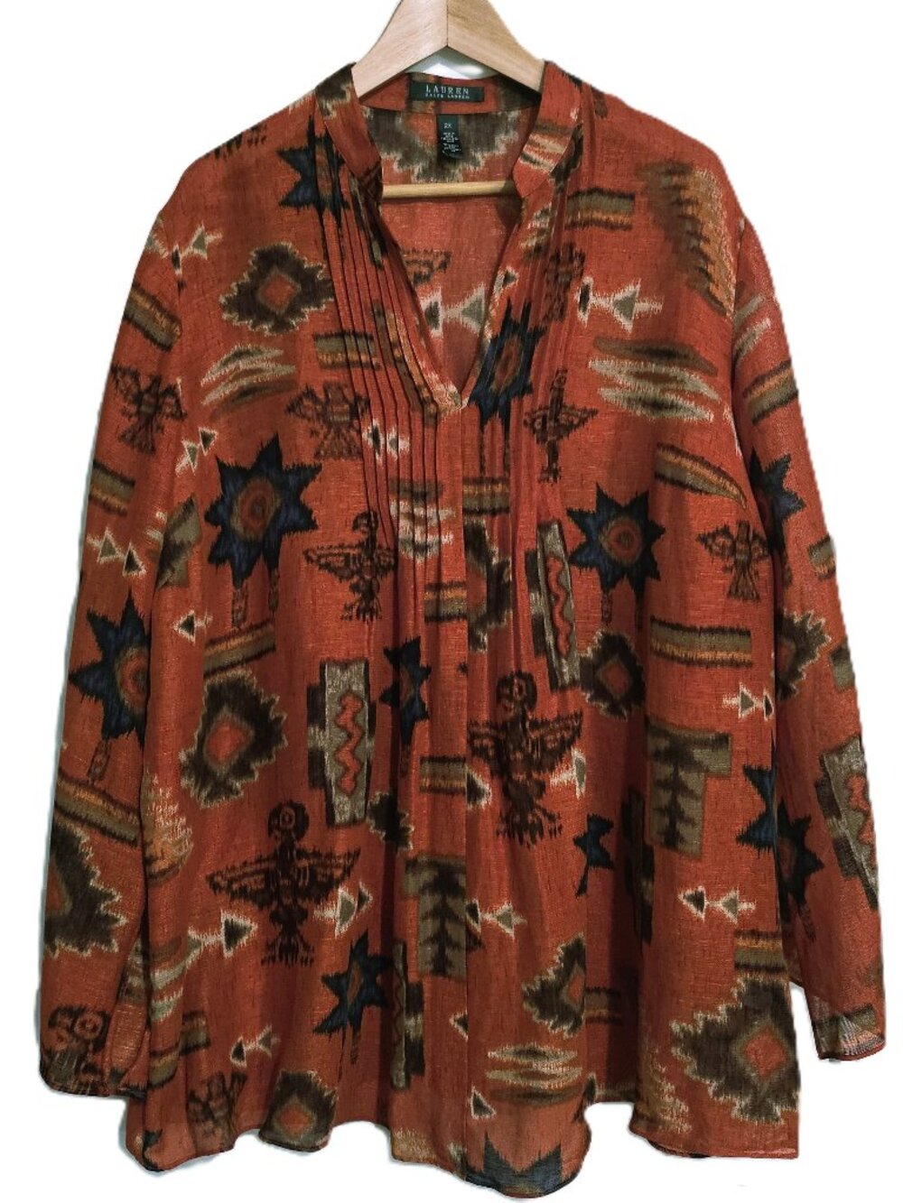 LAUREN RALPH LAUREN Orange Silk/Linen Blend 3/4 Sleeve Tunic Top Size Size XXL